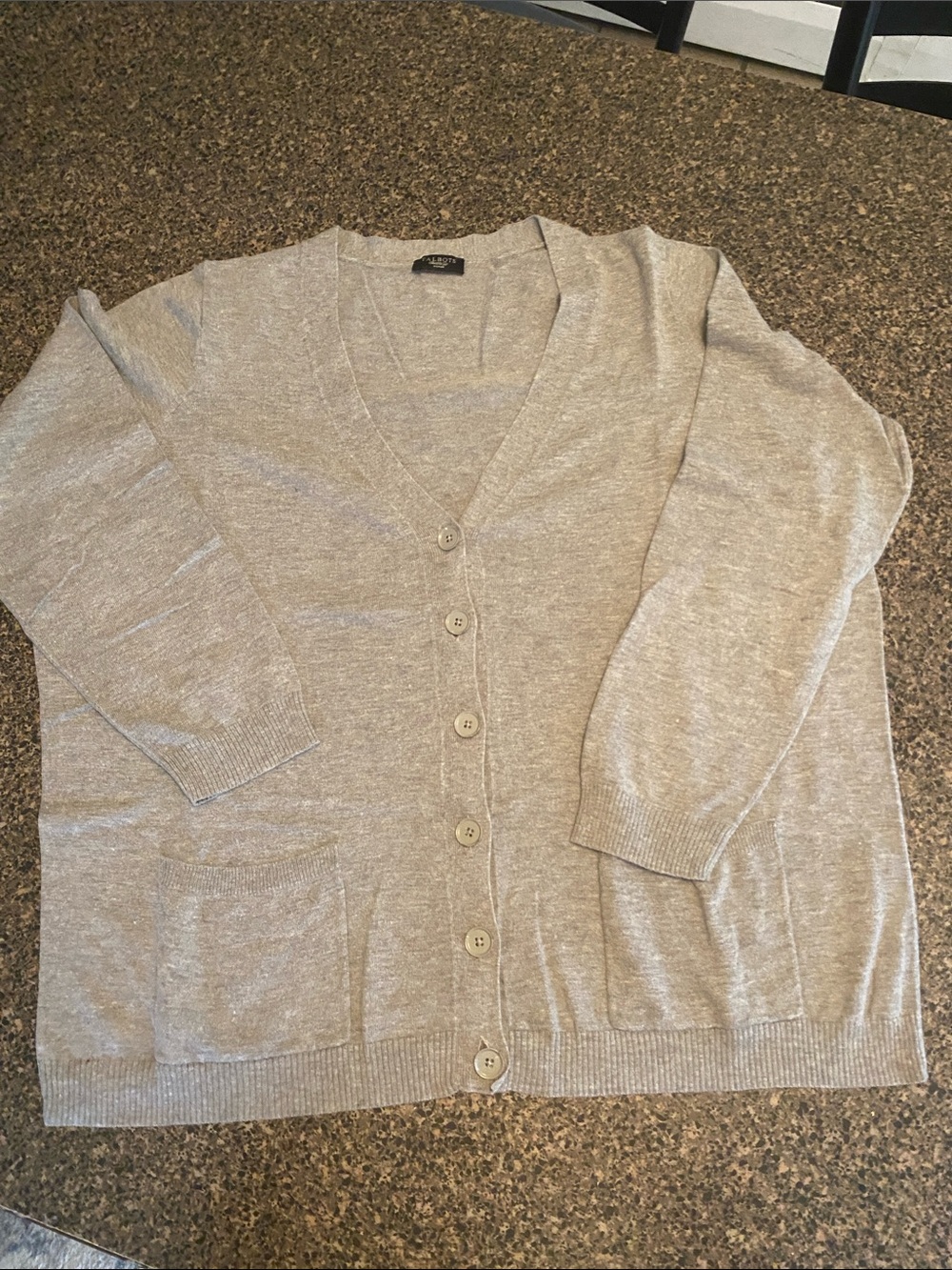 Talbots Light Gray V-Neck Button Cardigan Sweater - woman
